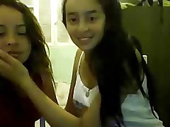 little lesbians kiss in webcam