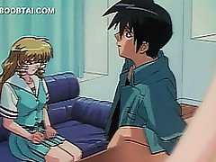 hot hentai blonde showing her sexy tits to a cute dude